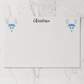 白い魔法の鹿の頭と〔雄ジカの〕枝角ブルーバラ ペーパーパッド (正面)