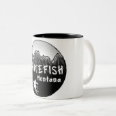 白い魚のモンタナの芸術的なスキーヤー ツートーンマグカップ (正面右)