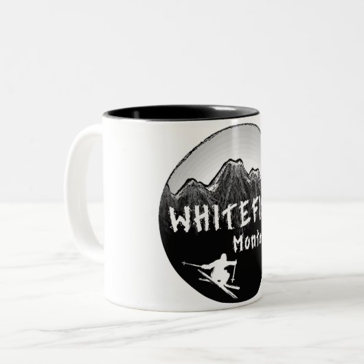 白い魚のモンタナの芸術的なスキーヤー ツートーンマグカップ (正面左)