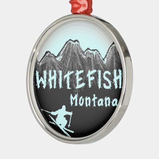 白い魚のモンタナの芸術的なスキーヤー メタルオーナメント (左)