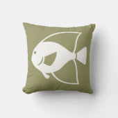 白い魚のDRKカーキ色の枕 クッション (正面)