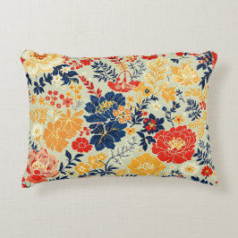 白い鮮やかフローラ赤、黄、青 アクセントクッション