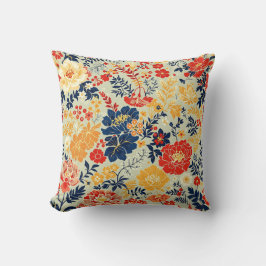 白い鮮やかフローラ赤、黄、青 クッション