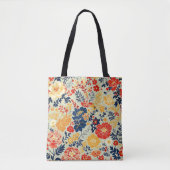 白い鮮やかフローラ赤、黄、青 トートバッグ (正面)