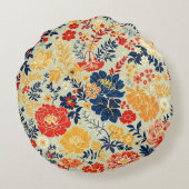白い鮮やかフローラ赤、黄、青 ラウンドクッション (裏面)