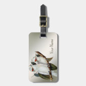 白い鳥の長いハシバミCockatoo名の緑の葉鳥 ラゲッジタグ (正面縦)