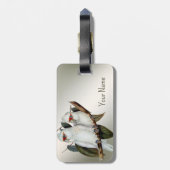 白い鳥の長いハシバミCockatoo名の緑の葉鳥 ラゲッジタグ (裏面縦)