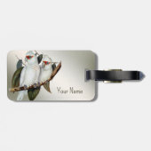 白い鳥の長いハシバミCockatoo名の緑の葉鳥 ラゲッジタグ (裏面横)