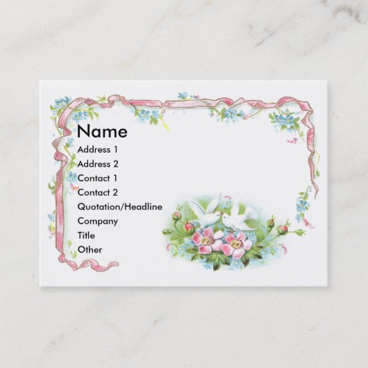 白い鳥、ピンクのリボン及び野生のバラ 名刺 (正面)