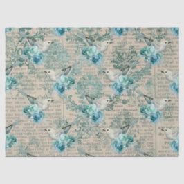 白い鳥、青い花と新聞短距離切り離し 薄葉紙