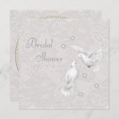 白い鳩とパールのペイズリー刺繍 ブライダルシャワー 招待状 (正面/裏面)