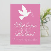 白い鳩とピンクのリボンのフォーマルな結婚式招待状 招待状 (スタンド正面)