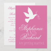 白い鳩とピンクのリボンのフォーマルな結婚式招待状 招待状 (正面/裏面)