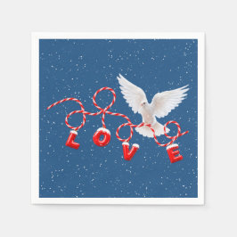 白い鳩と雪の結晶のクリスマス LOVE スタンダードカクテルナプキン