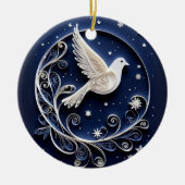白い鳩のクリスマス飾り 立体風ペーパークラフト セラミックオーナメント (正面)