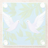 白い鳩のペア ガラスコースター (裏面)