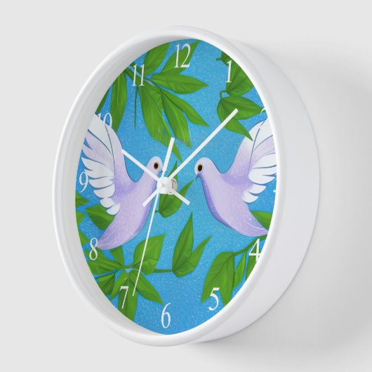 白い鳩のペア 壁時計 (傾斜)