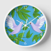 白い鳩のペア 壁時計 (正面)