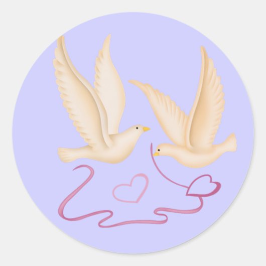 白い鳩の作成ハートスタンプ ラウンドシール (正面)