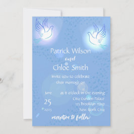 白い鳩の光る背景の結婚式 招待状