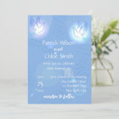 白い鳩の光る背景の結婚式 招待状 (スタンド正面)