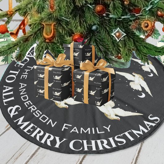 白い鳩の星三日月のクリスマス フリース ツリースカート