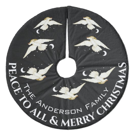 白い鳩の星三日月のクリスマス フリース ツリースカート (正面)
