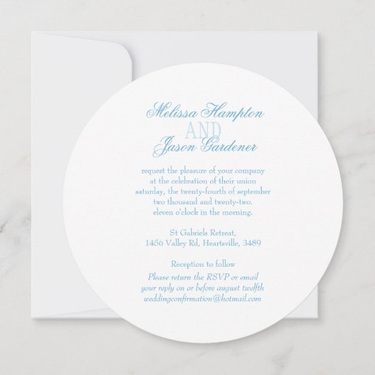 白い鳩の青いリボンのラウンド結婚式の招待 招待状 (裏面)