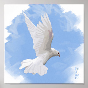 白い鳩の飛行の絵画 ポスター