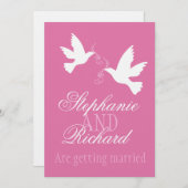 白い鳩ピンクのリボンのフォーマル結婚式の招待 招待状 (正面/裏面)