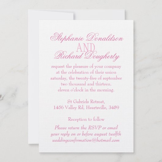 白い鳩ピンクのリボンのフォーマル結婚式の招待 招待状 (裏面)