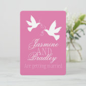 白い鳩ピンクのリボンの結婚式の招待 招待状 (スタンド正面)