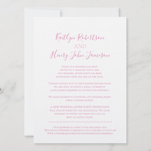 白い鳩ピンクのリボンの計画の変更結婚のピンク 招待状 (裏面)