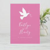 白い鳩ピンクのリボンの計画の変更結婚のピンク 招待状 (スタンド正面)