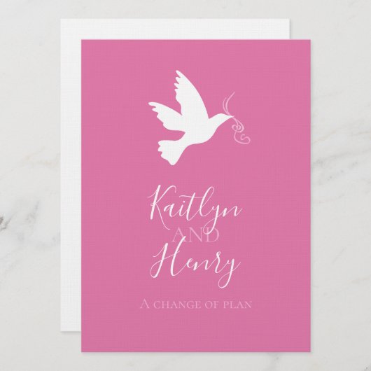 白い鳩ピンクのリボンの計画の変更結婚のピンク 招待状 (正面/裏面)