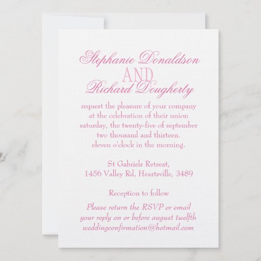 白い鳩ピンクのリボンフォーマル結婚式の招待 招待状 (裏面)