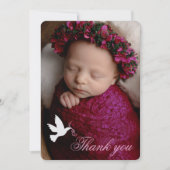 白い鳩ピンクの女の子のバプテスマ写真サンキューカード サンキューカード (正面)