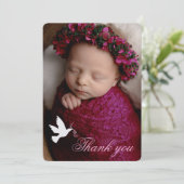 白い鳩ピンクの女の子のバプテスマ写真サンキューカード サンキューカード (スタンド正面)