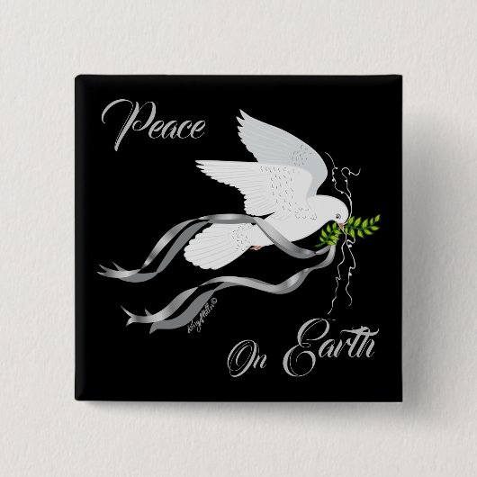 白い鳩ボタン 缶バッジ (正面)