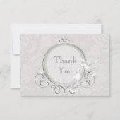 白い鳩及びペイズリーのレースは結婚式感謝していしています サンキューカード (正面)