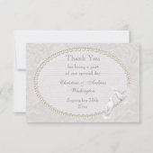 白い鳩及びペイズリーのレースは結婚式感謝していしています サンキューカード (裏面)