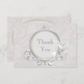 白い鳩及びペイズリーのレースは結婚式感謝していしています サンキューカード (正面/裏面)