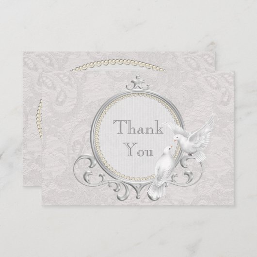 白い鳩及びペイズリーのレースは結婚式感謝していしています サンキューカード (正面/裏面)
