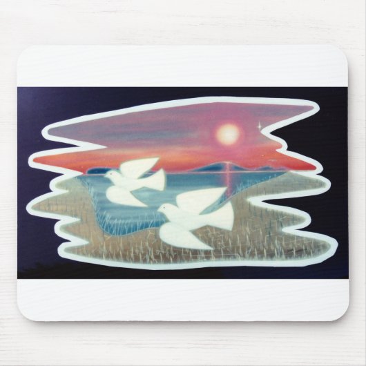 白い鳩飛んでいる マウスパッド (正面)