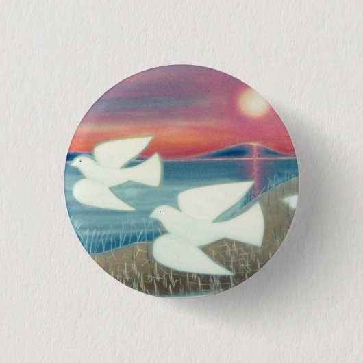 白い鳩飛んでいる 缶バッジ (正面)