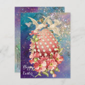 白い鳩、復活祭の卵、ピンクの花が青 シーズンポストカード (正面/裏面)