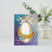 白い鳩、復活祭の卵、黄色い花、青い弓 シーズンポストカード (スタンド正面)