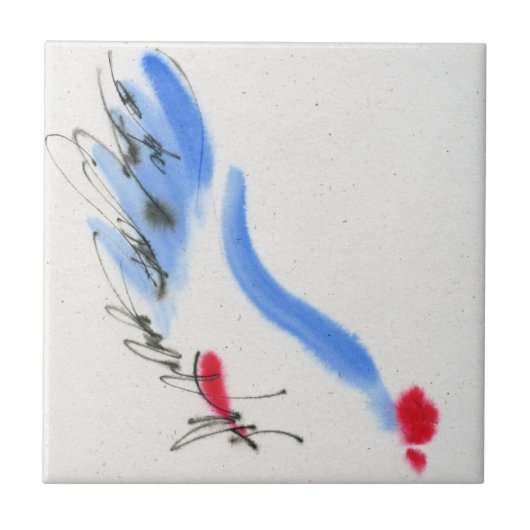 白い鶏。 書道および水彩画 タイル (正面)