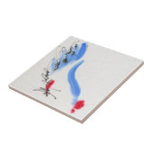 白い鶏。 書道および水彩画 タイル (側面)