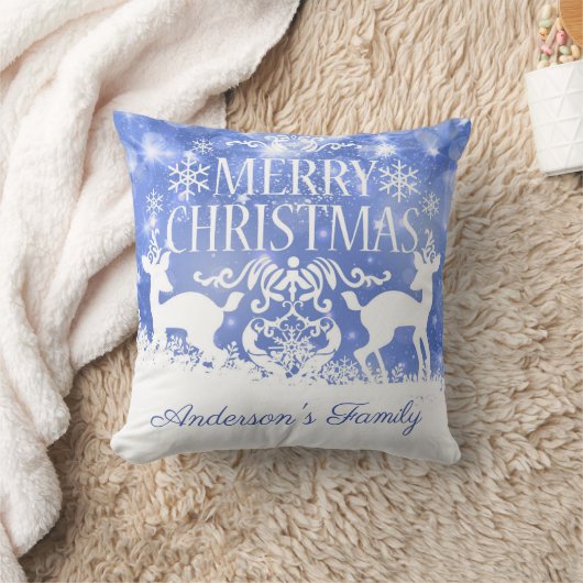 白い鹿と雪 クッション (ブランケット)